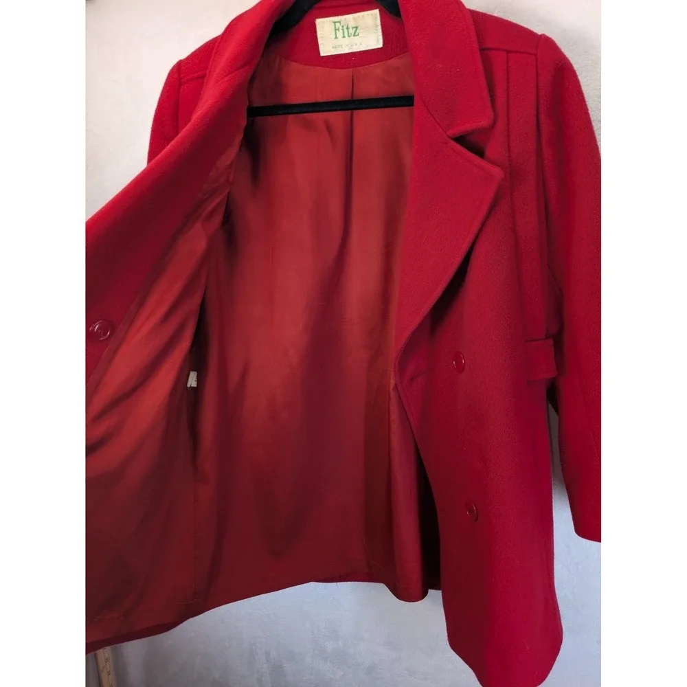 Fitz Vintage‎ Red Wool Blazer Jacket Size 8 Double Breasted USA Made